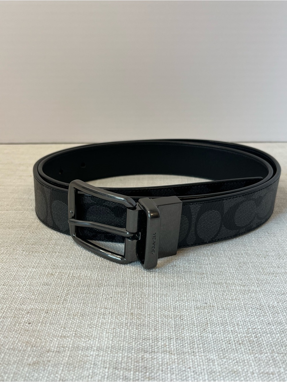 Coach Women’s Black Signature Pattern Belt with Gunmetal Buckle